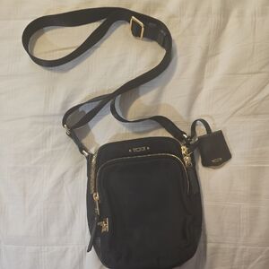 Tumi Black Nylon Crossbody with Gold Hardware